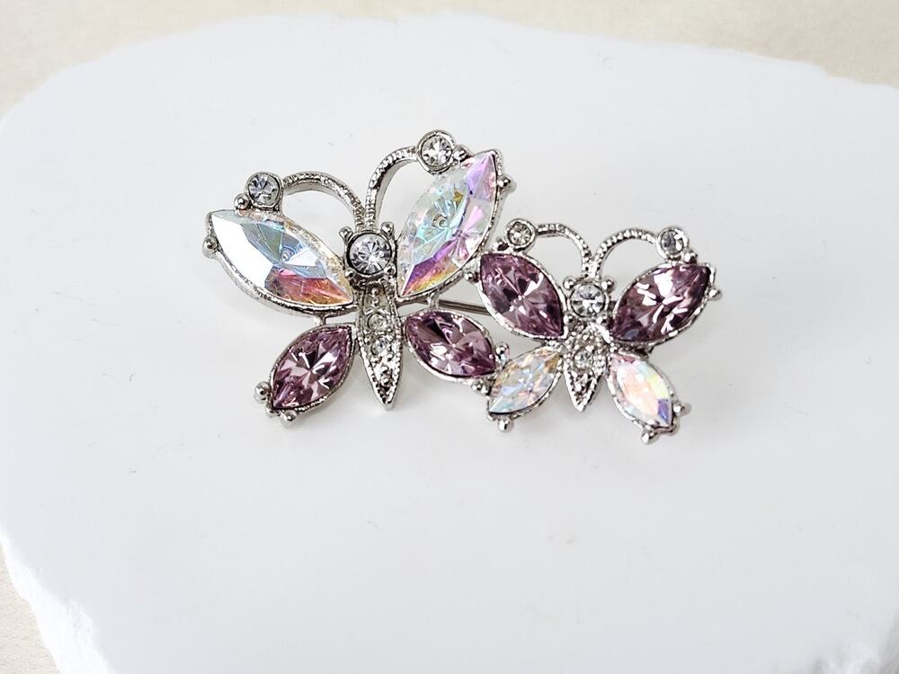 Vintage Aurora Borealis Butterfly Rhinestone Brooch